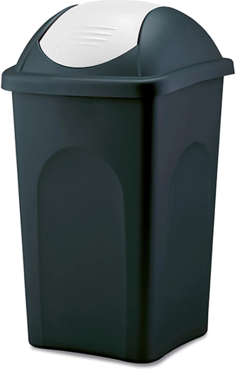Výklopný odpadkový kôš MULTIPAT 60 l, štvorcový, čierny s bielym vekom