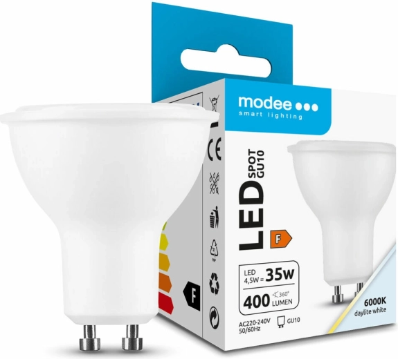 Modee Lighting LED bodová žiarovka GU10 4,5 W 400 lm studená biela