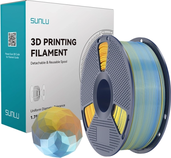 Sunlu PLA+ Silk štvorfarebný filament modrá–fialová–oranžová–žltá