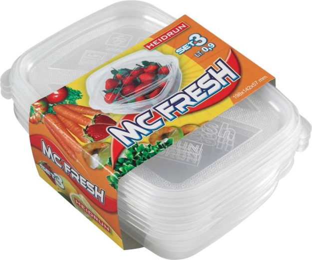 Plastové dózy HEIDRUN McFresh 0,9 l, sada 3 ks