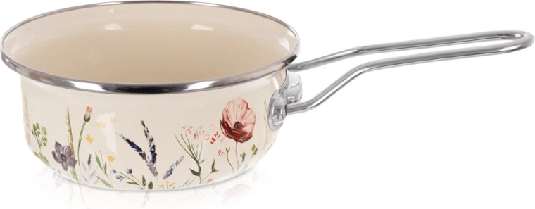 Smaltovaný rendlík krémový s motívom makov 16 cm, 950 ml