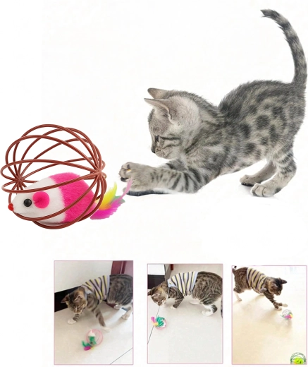 Plyšová myška s pierkami a hrkálkou