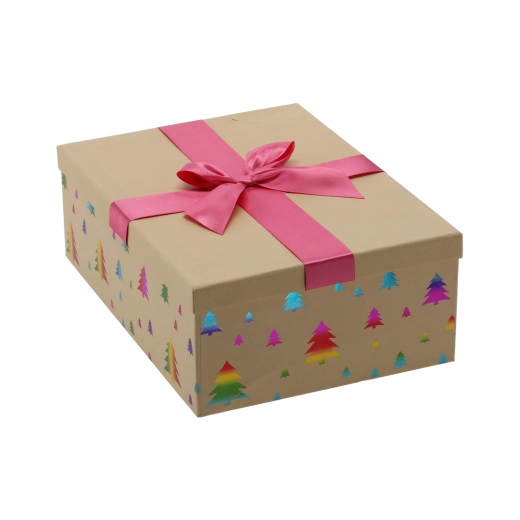 Sviatočná darčeková krabička hnedá s ružovou mašľou 28,5 × 20 × 8,5 cm - 1 kus