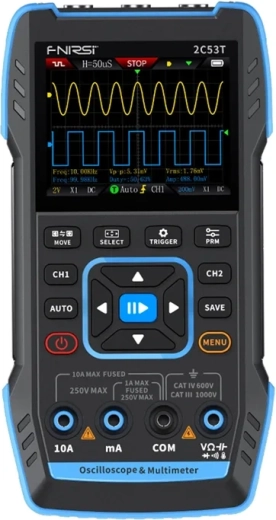 FNIRSI 2C53T prenosný osciloskop, multimeter a generátor signálu 3 v 1