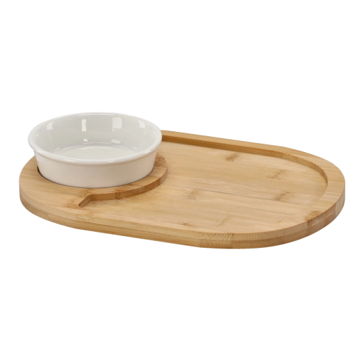 Bambusová servírovacia sada s porcelánovou mištičkou 28 × 21 cm