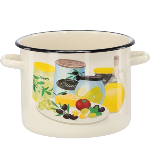 Smaltovaný hrniec 5,5 l 22 cm krémový s motívom olív