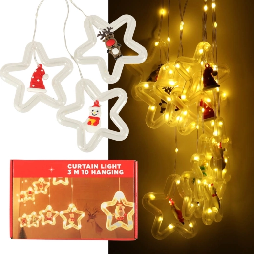 Vianočná LED záclona 3m s hviezdami 125 LED