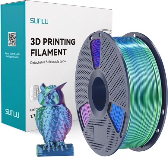 Sunlu PLA+ hodvábny trojfarebný filament pre 3D tlač modrá–zelená–fialová