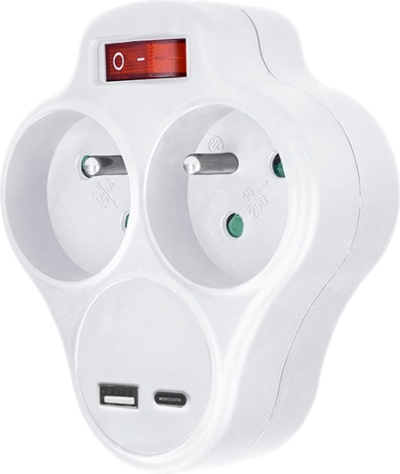 Solight rozbočovač so zásuvkami a USB rýchlonabíjaním 20 W PD, biely