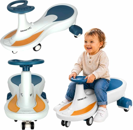 Detské gravitačné odrážadlo Swing Fix S4 s LED kolesami a hudbou, modro-biele