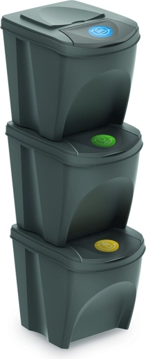 Sada 3 košov na triedený odpad Sortibox, sivý kameň, 3×25 l