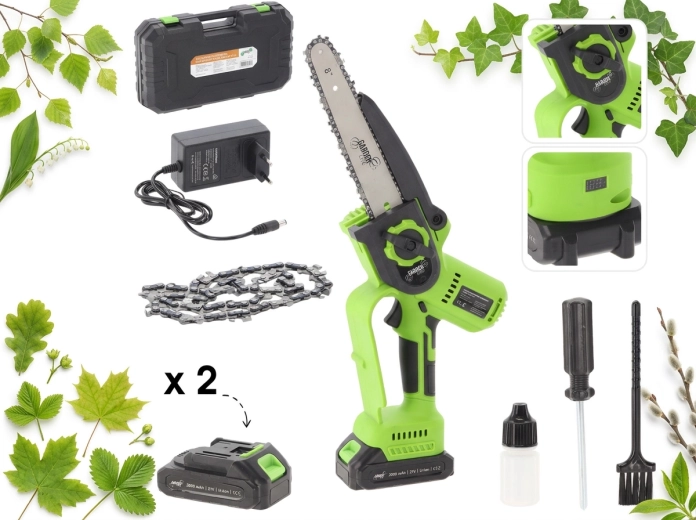 Akumulátorová mini reťazová píla 20 cm, 900 W, 21 V