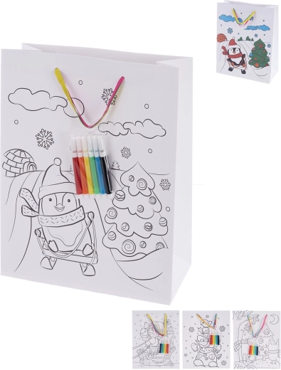 Darčeková papierová taška na vymaľovanie s fixkami 26 × 10 × 32 cm, 4 varianty