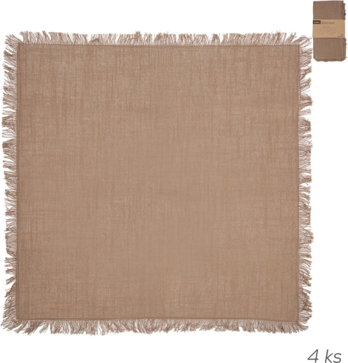 Bavlnené obrúsky v prírodnom hnedom odtieni so strapcami 45 × 45 cm, 4 ks