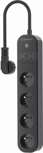 Inteligentná predlžovacia prepäťová lišta Tuya WiFi 4× zásuvka FR, 2× USB‑A a 1× USB‑C, čierna