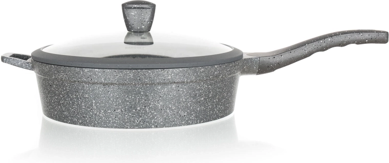 Hlboká panvica 28 cm s nepriľnavým povrchom Granite Grey so sklenenou pokrievkou