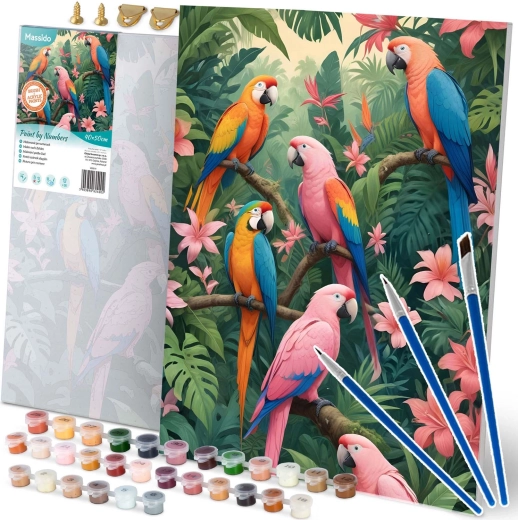 Maľovanie podľa čísiel 40 × 50 cm Massido papagáje