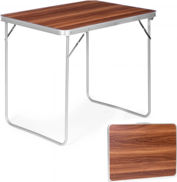 Skladací turistický stôl 80 × 60 cm drevený vzhľad