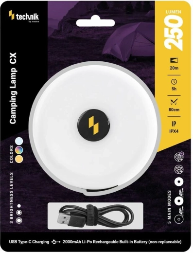Kempingová nabíjacia lampa s XPG a 24 LED, USB‑C, 250 lm