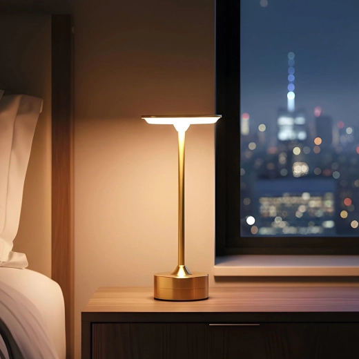 Zlatá nabíjateľná stolná lampa s nastaviteľnou teplotou svetla a jasom