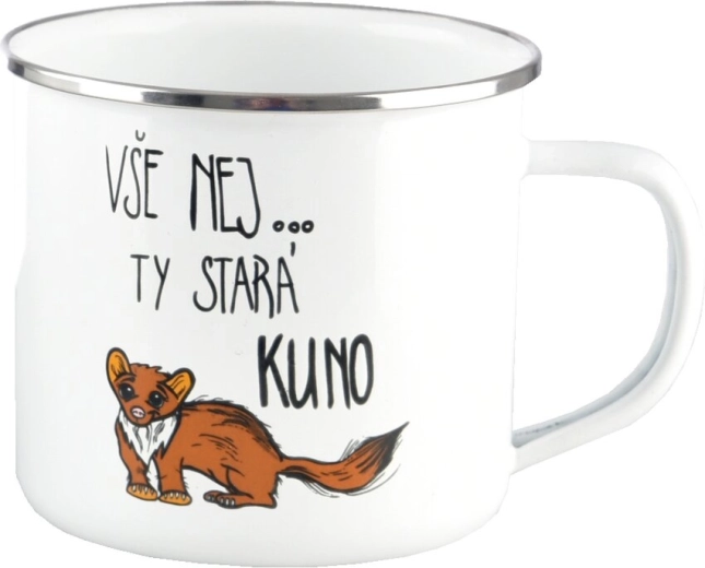 Smaltovaný plecháčik s motívom kuny 500 ml biely