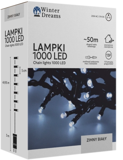 LED svetelná reťaz 1000 LED studená biela 50 m