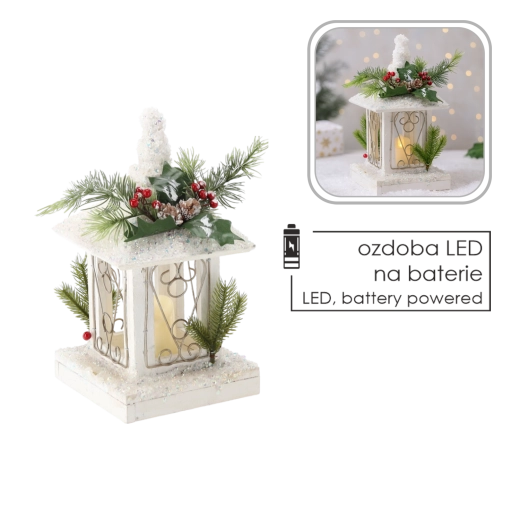 Vianočná LED lampáš s LED sviečkou biela 17 × 17 × 32 cm