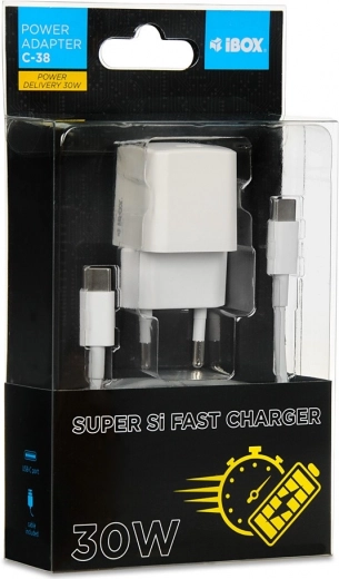 iBox sieťová nabíjačka USB-C 30 W Super Si (PD/QC) s káblom USB-C 1 m