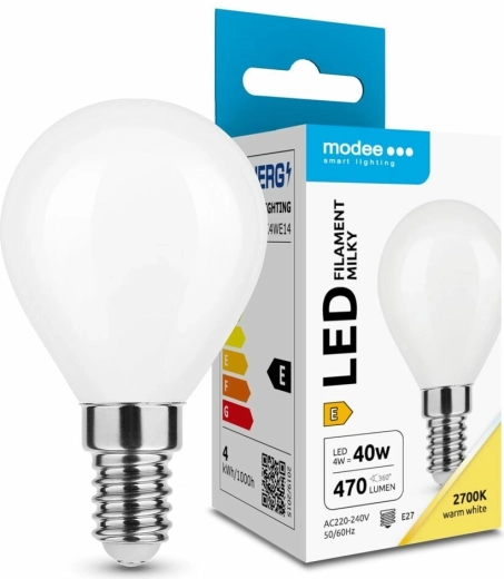 Modee LED žiarovka Filament Milky Globe Mini G45 4 W E14 teplá biela
