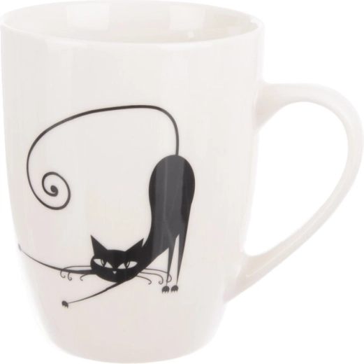 Porcelánový hrnček s motívom mačky biely/čierny 370 ml