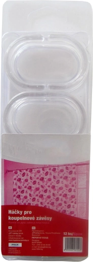 Háčiky na kúpeľňový sprchový záves – transparentný plast, 12 ks