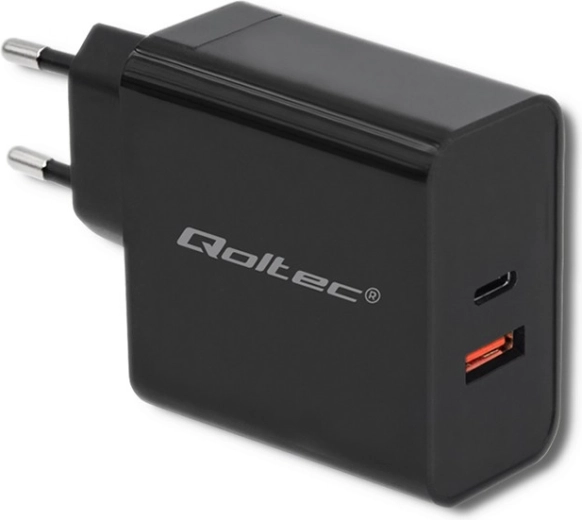 Nabíjačka Qoltec 63W s USB-C PD a USB QC 3.0 čierna