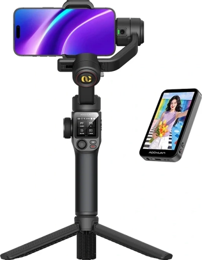 Aochuan S3 3-osový stabilizátor na telefón s dotykovým displejom, AI sledovaním a LED svetlom (čierny)