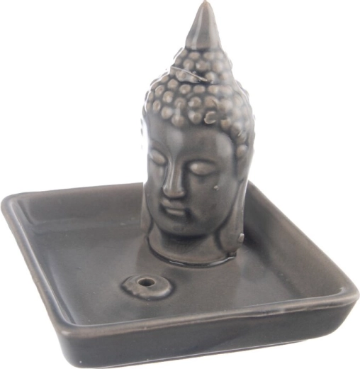 Keramický stojanček na vonné tyčinky Buddha – sivý