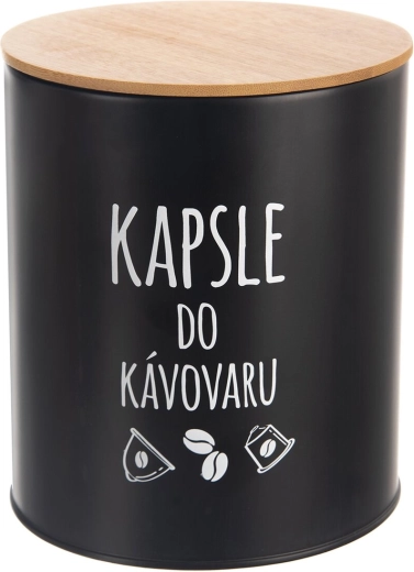 Dóza na kapsuly Black s bambusovým viečkom 16 cm