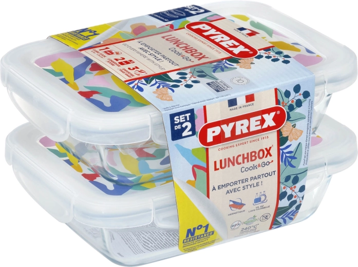 Sada obdĺžnikových sklenených dóz PYREX 2 × 0,8 l