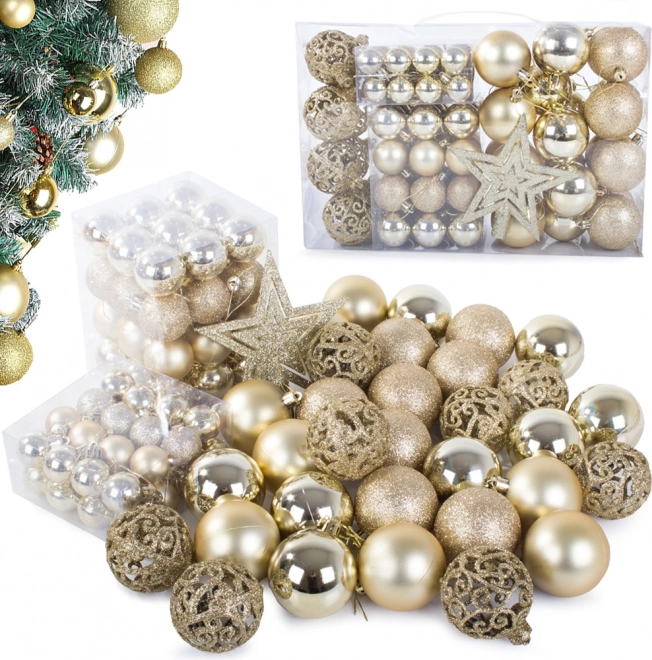 Sada vianočných ozdôb 100 kusov so zlatými hviezdami