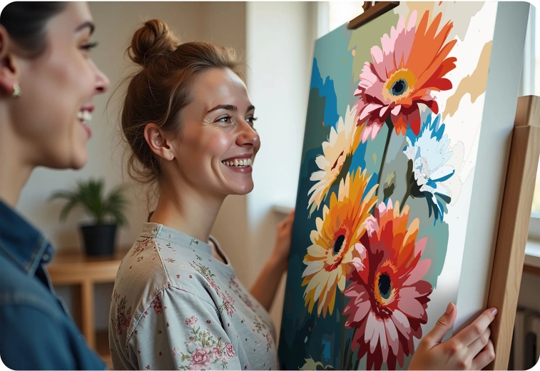 Všetko v balení: plátno, farby, 3 štetce