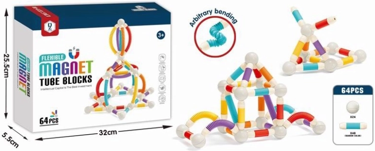 Pohyblivé magnetické stavebnice, 64 dielov