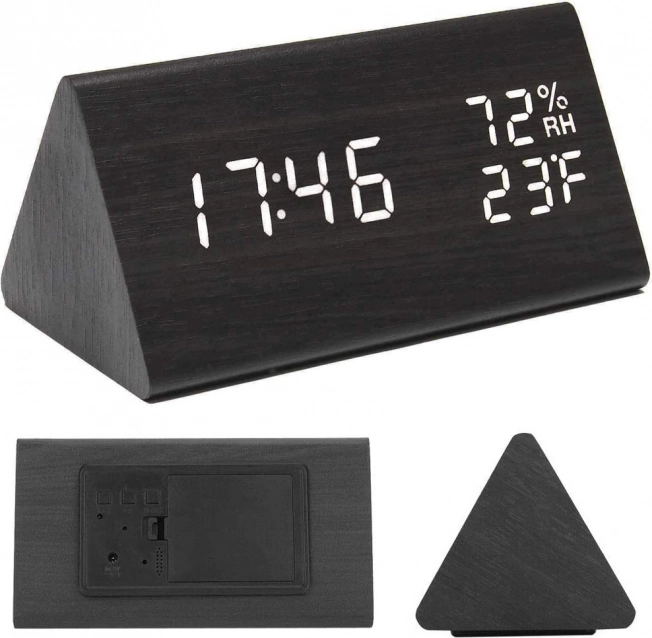 Elektronický drevený budík s teplomerom a vlhkomerom