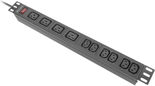 Lanberg racková napájacia lišta PDU 19" 1U 16 A, 4× C19 + 6× C13, prívod 2 m, čierna