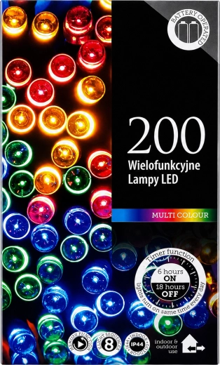 Vianočná LED svetelná reťaz 20 m, 200 RGB diód – 1 kus