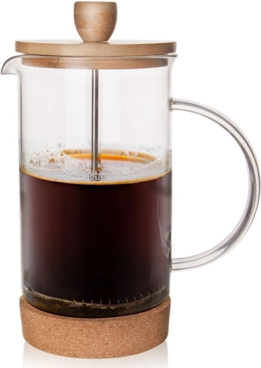 Sklenený french press 1 l s bambusovým viečkom a korkovou základňou