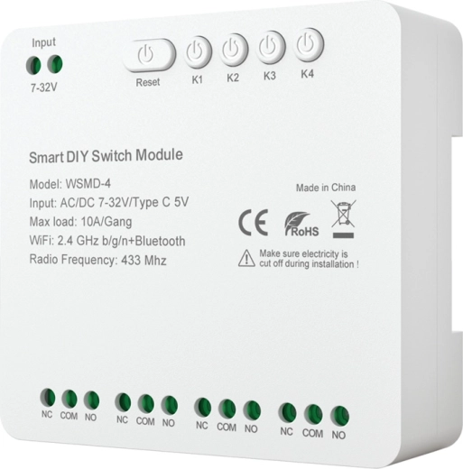 Šikovný štvor-kanálový spínací modul pre kutilov AVATTO 7–32 V s Wi‑Fi, Bluetooth a RF 433 MHz