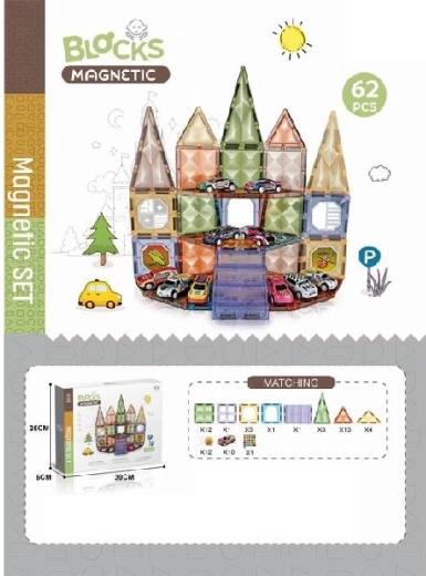 Magnetické stavebnice s autíčkami, 62 ks