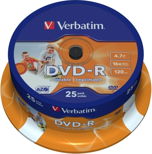 Verbatim DVD-R 4,7 GB 16x so širokou plochou na atramentovú tlač - 25 ks