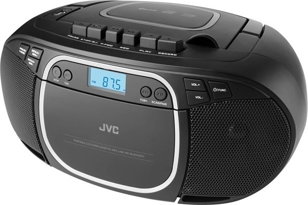 JVC boombox s CD, kazetou a Bluetooth v čiernej farbe
