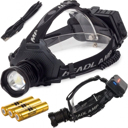 Profesionálna čelovka Bailong s LED a powerbankou Cree XHP70