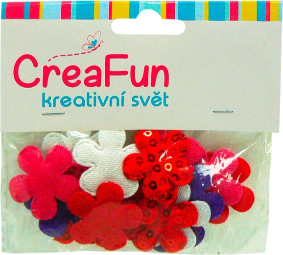 Textilné kvety s flitrami, mix farieb, 28 mm, 20 ks