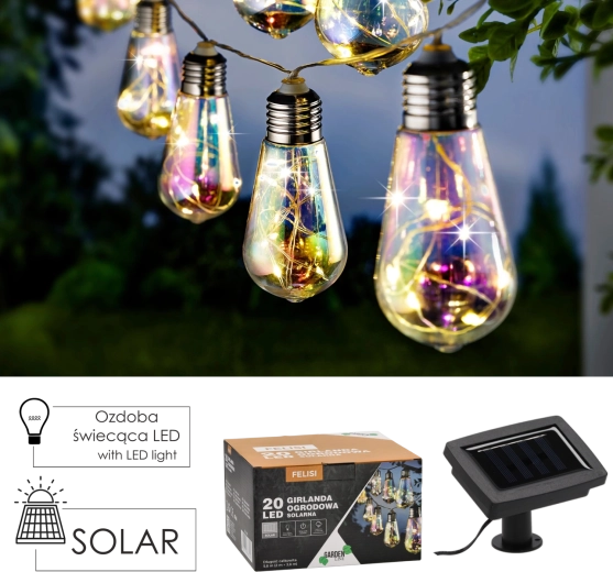 Solárna záhradná girlanda FELISI 20 LED, studená biela, 5,8 m